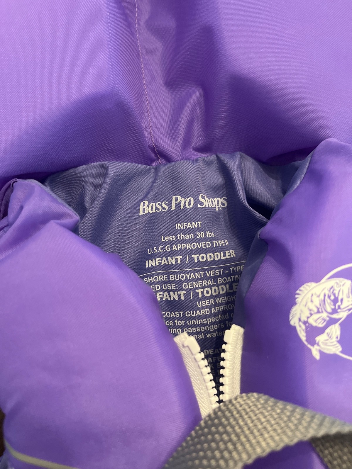 Bass Pro Shops Life Jacket For INFANT 30 Pounds USCG approved Type II Purple