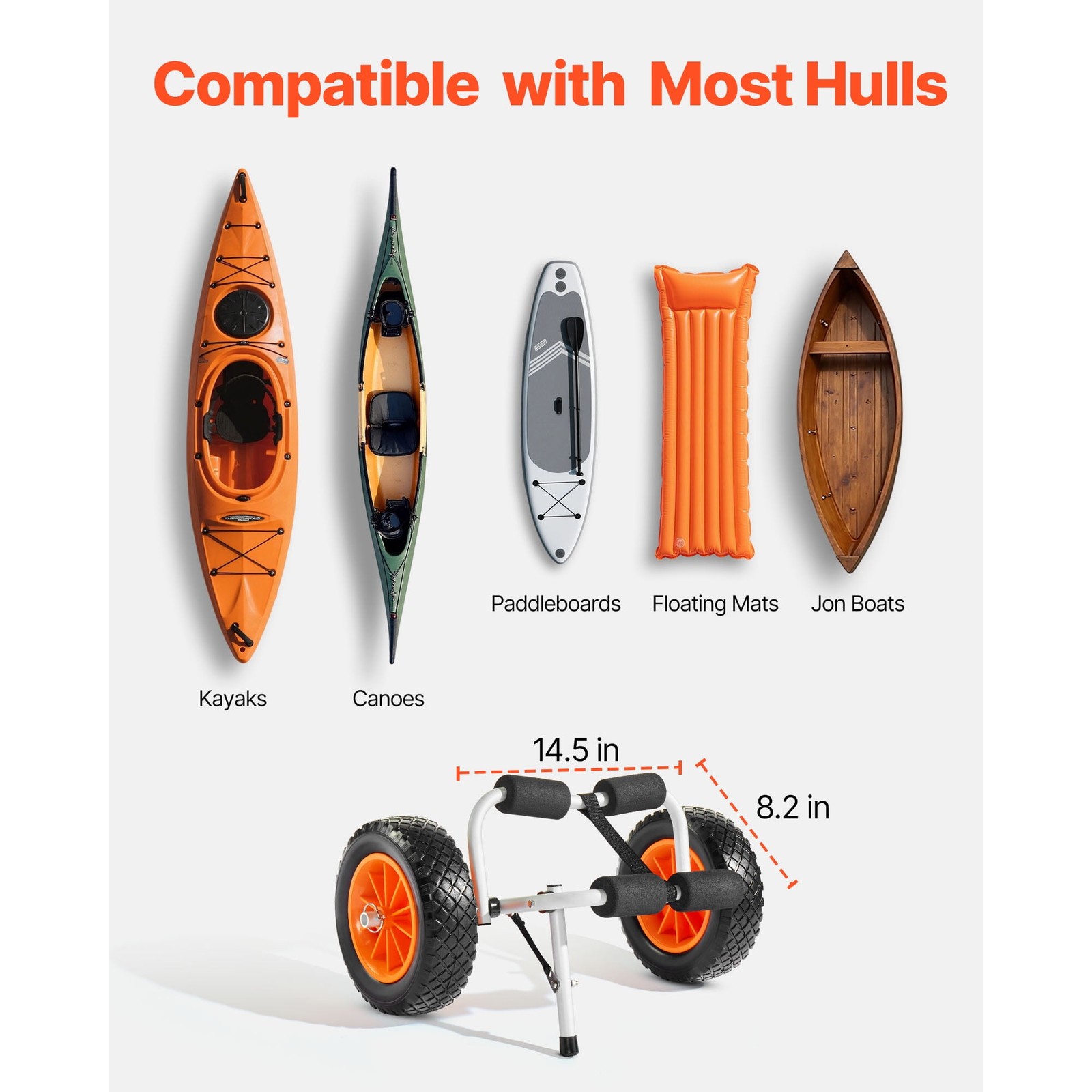 KFFKFF 200 lbs Capacity Foldable Kayak Cart with 10-Inch Tires
