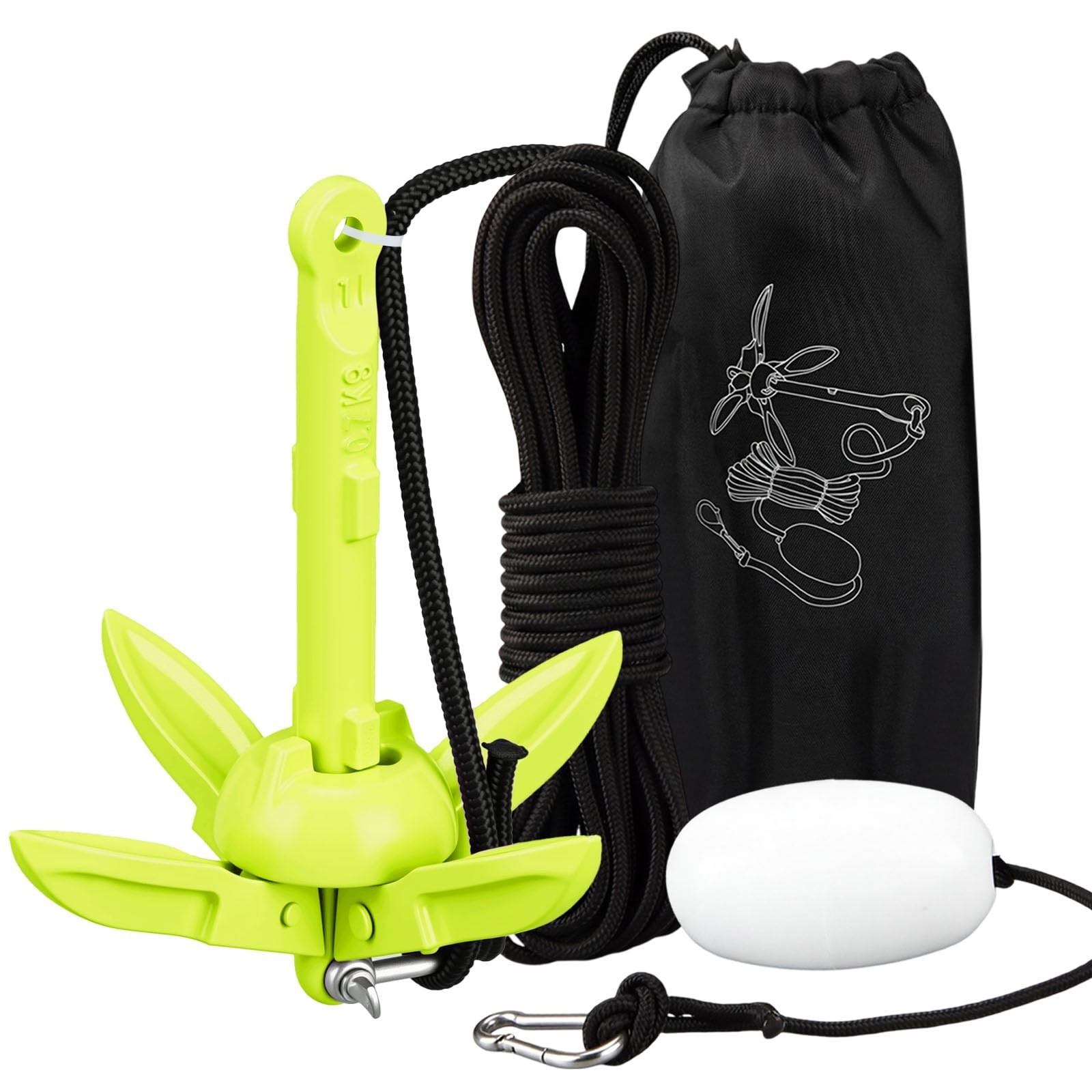 1 Pack 1.5/3.5 lb Marine Kayak Anchor Kit with 40ft Rope and Buoy Folding Gra…