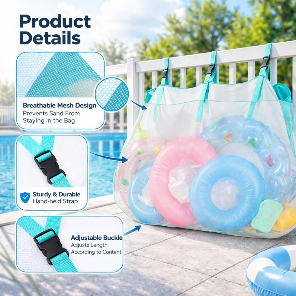 Pool Float Storage Organizer Net, Large Mesh Pool Toy Holder with Adjustable …