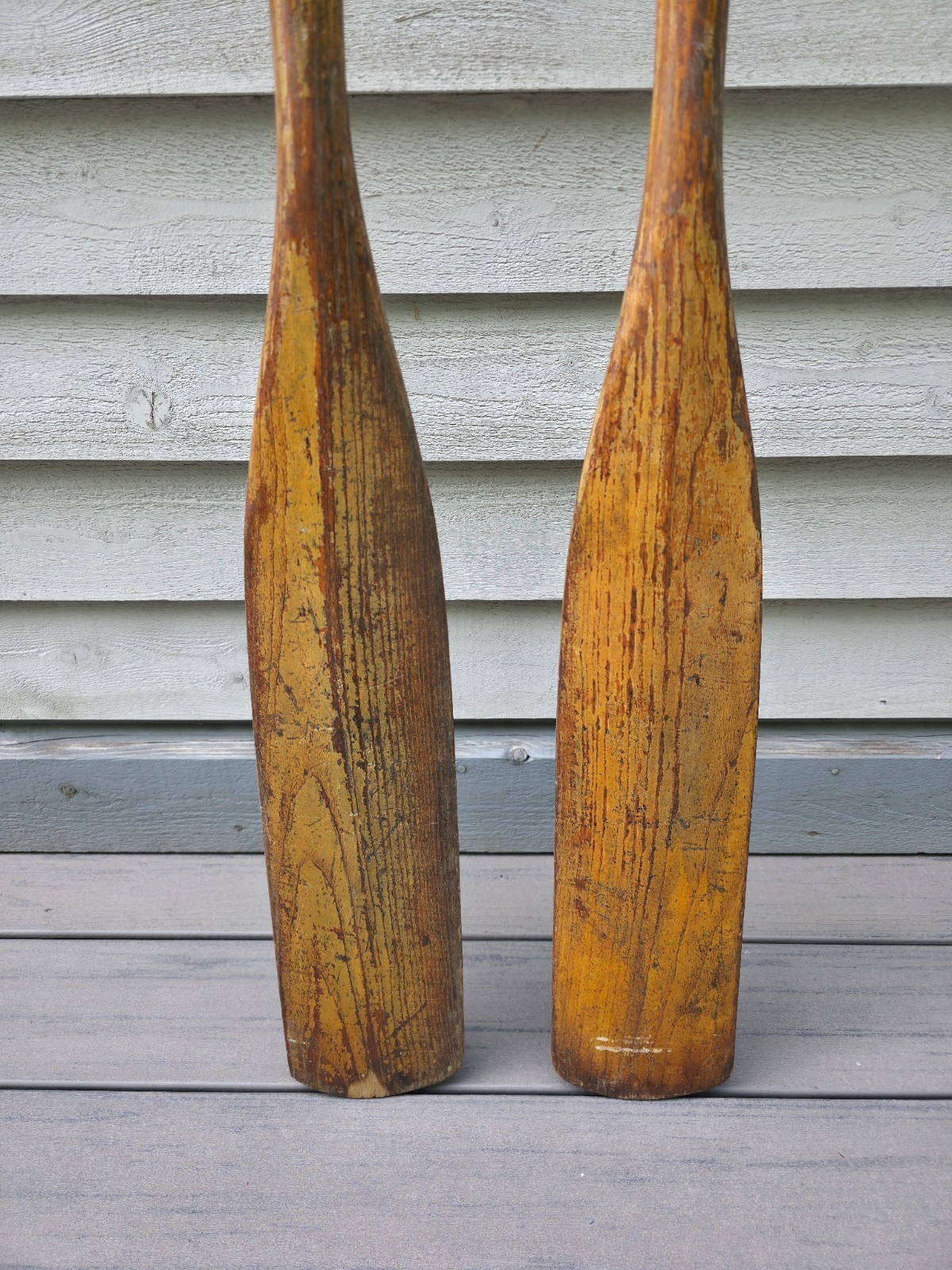 VINTAGE Old LIGHT BROWN Wooden Paddles Oars with OARLOCKS Measures 72″ 6 ft