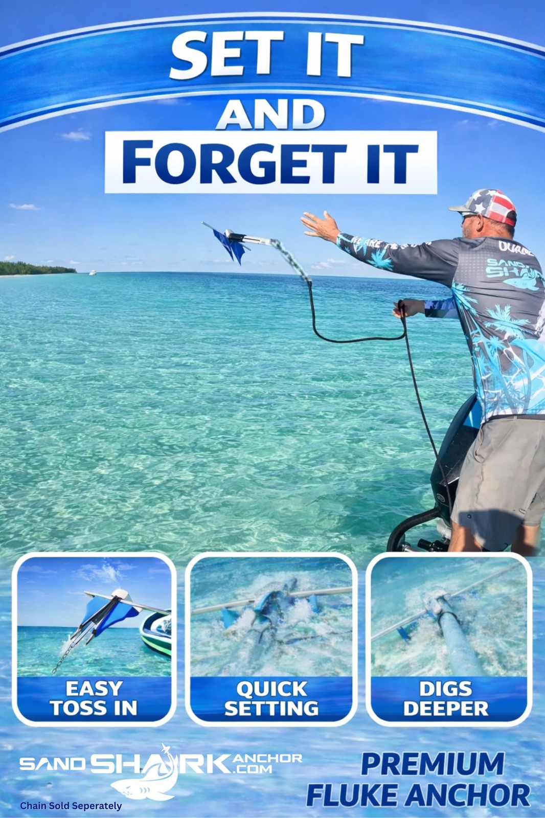 SandShark Premium Fluke Anchor-Retractable Shaft for Easy Storage-Aluminum Po…