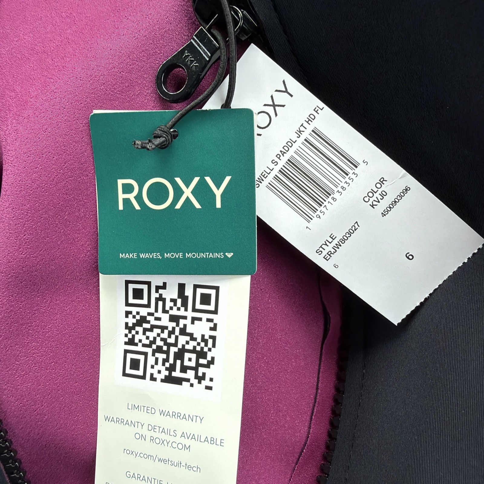 NWT Roxy Wetsuit Womens 1.0 Swell Paddle Hooded Jacket Surf Swim Black 1mm Sz 6