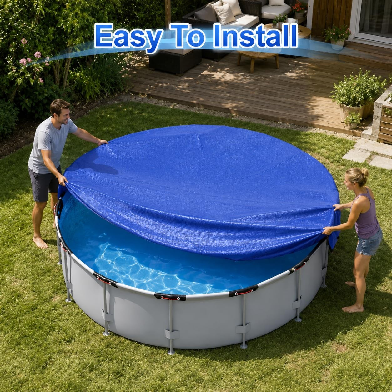 24FT Heavy Duty Pool Cover for Above Ground Pools,200 GSM Tear-Resistant Mate…
