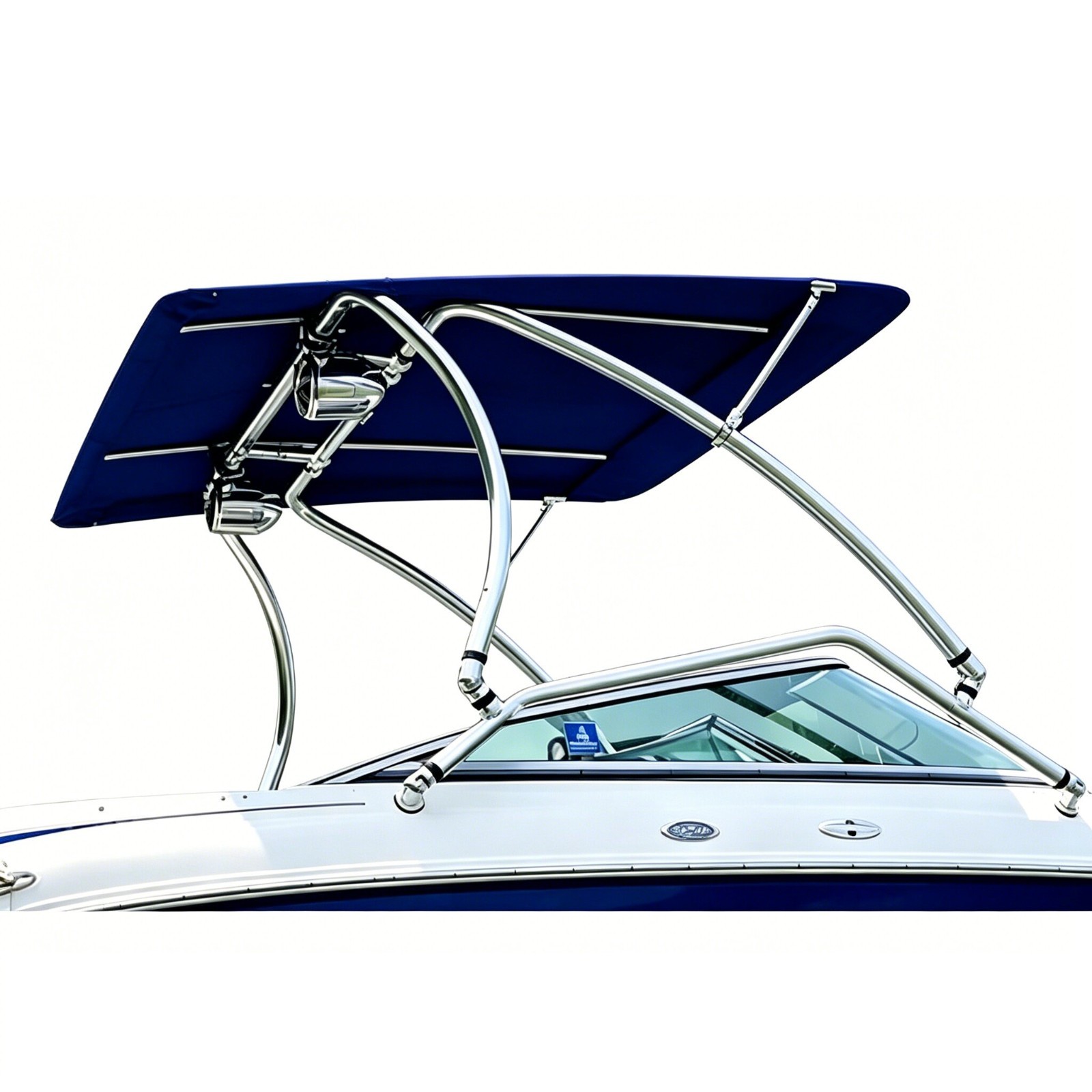 Reborn Pro2 Extra Large Boat Wakeboard Tower Bimini Top 1970V W/Navy Blue Canopy