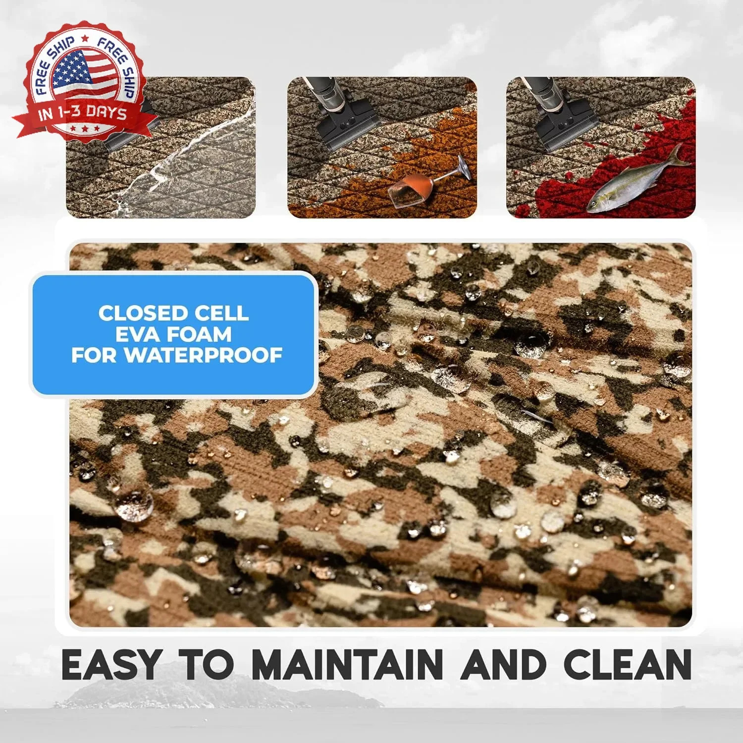 FOCEAN EVA Foam Boat Flooring, Sea Vinyl Decking Camo Deck Mats with self Adhesi