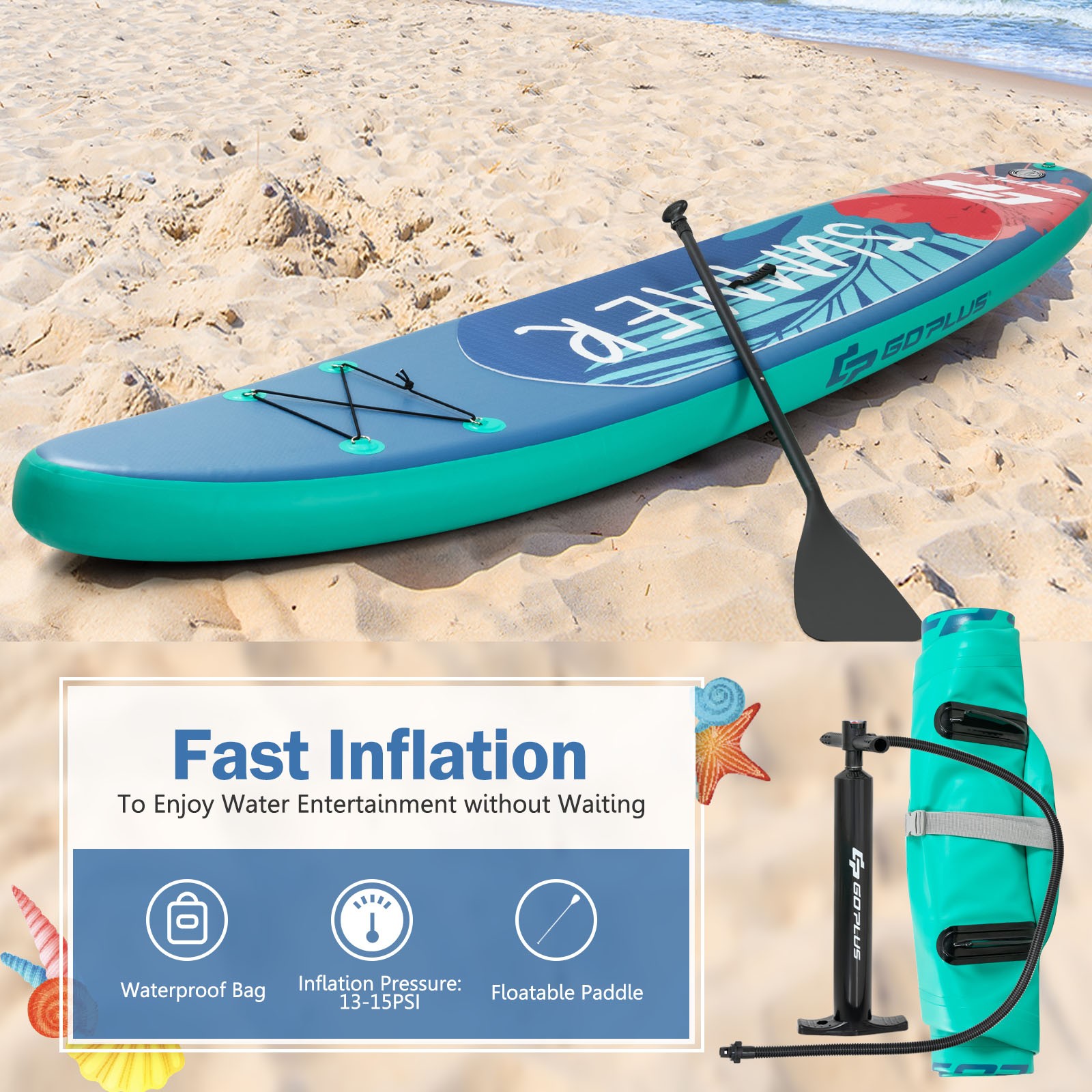 Costway 11ft Inflatable Stand Up Paddle Board W/ Backpack Leash Aluminum Paddle