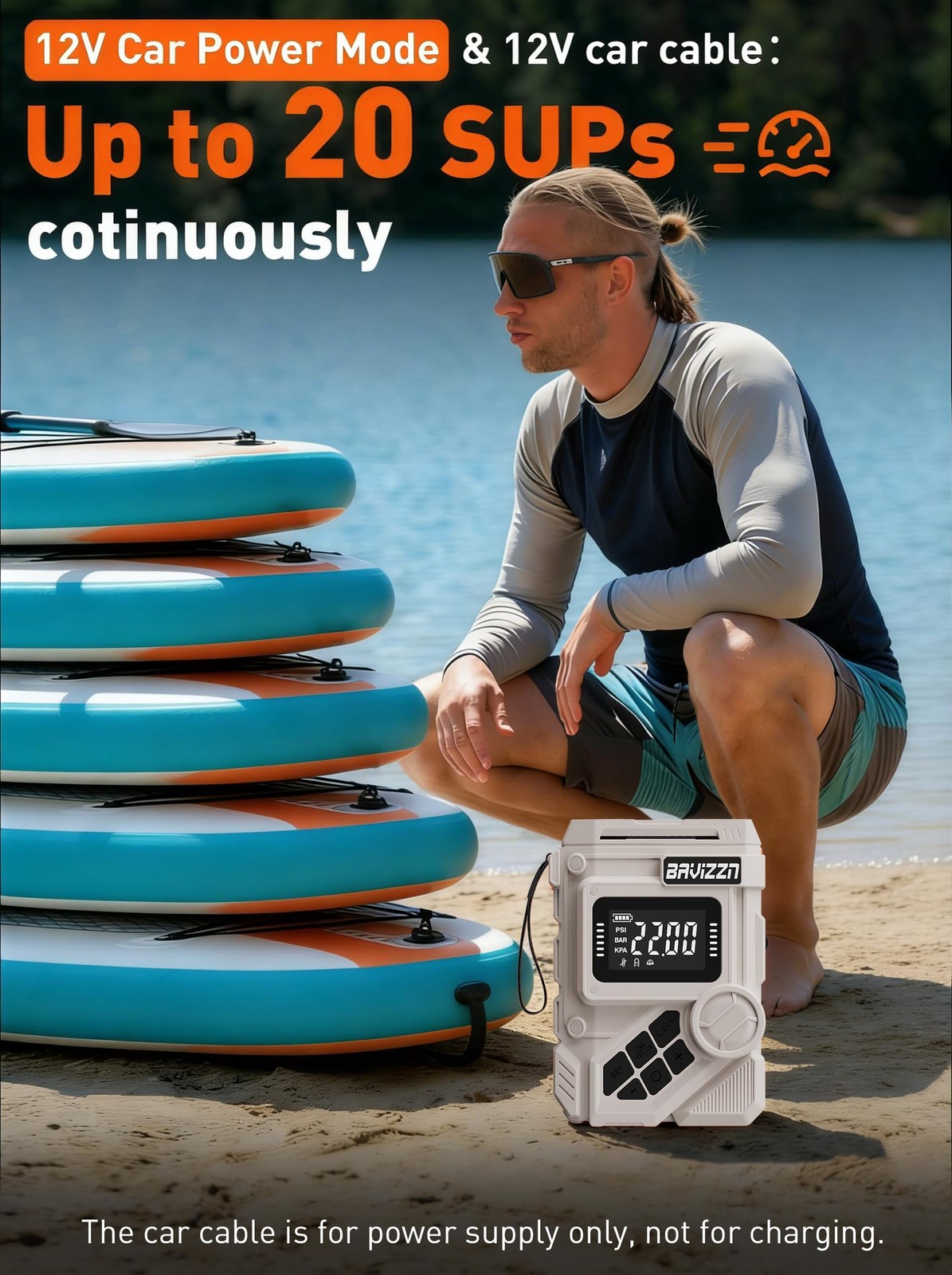 Bavizzn 59.2Wh 22Psi Rechargeable Sup Pump Dual Stage Electric Paddle Board