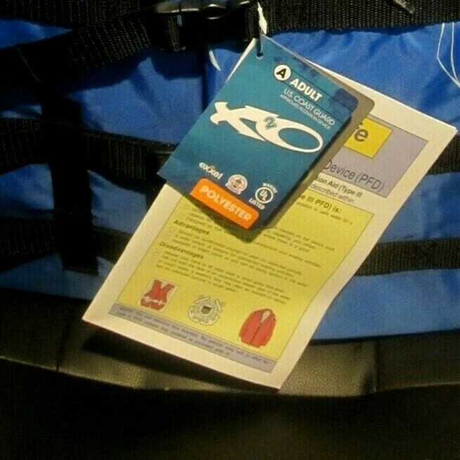 Exxel Adult Blue Flotation Life Vest Chest Size 30-52 In Weight Over 90 lbs NEW