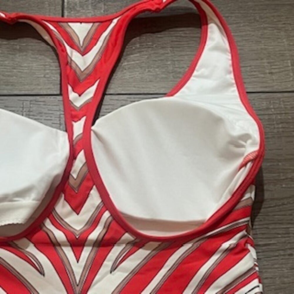 NEW Michael Kors 1 Piece Racerback Red Striped Swimsuit Women’s Sz 10 NWT