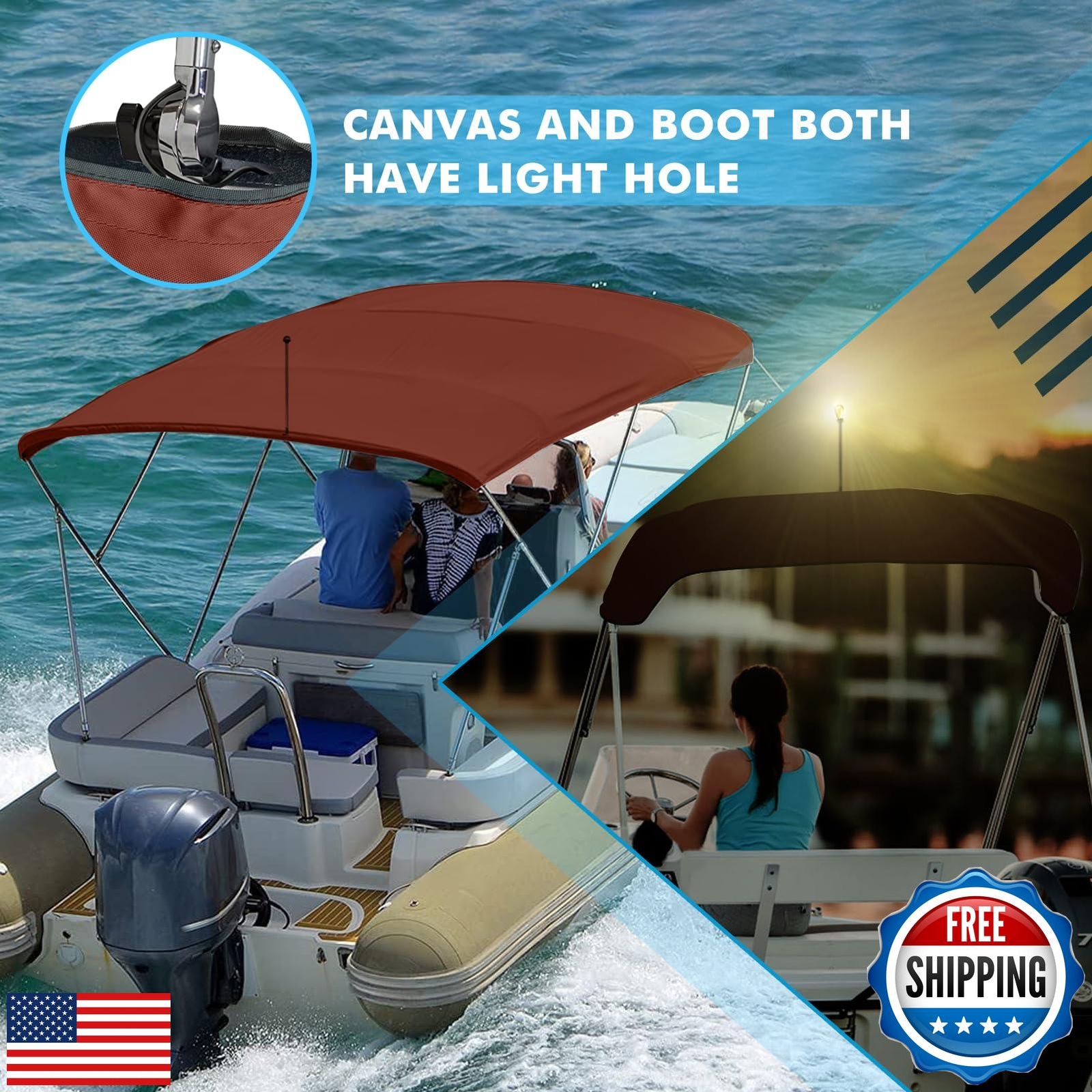 Fuprosico Bimini Top Replacement Canvas with Light Hole for Boat, 4 Bow 8L 73