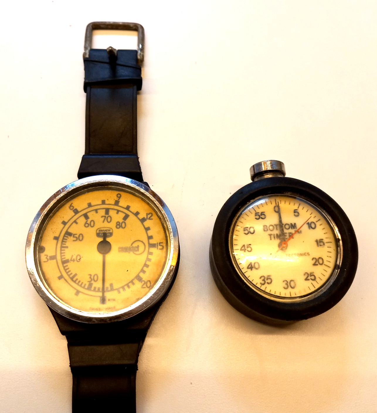 VTG 70s Swiss UWATEC Wrist Depth Gauge & BOTTOM TIMER Princeton Tectonics USA