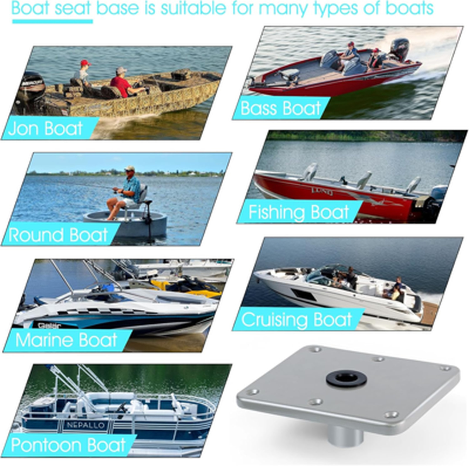 Boat Seat Base Mount for Marine Fishing Pontoon Truck Bed Bench 3/4 Inch Pin