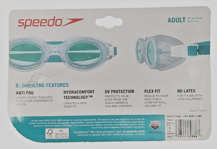 Speedo Adult Boomerang Swim Goggles – Blue/Purple – Ages 14+ Anti-Fog UV NEW A31