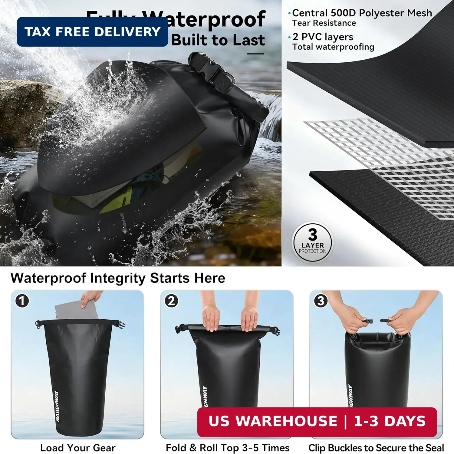 MARCHWAY Floating Waterproof Dry Bag Backpack 5L/10L/20L/30L/40L, Roll Top Sack