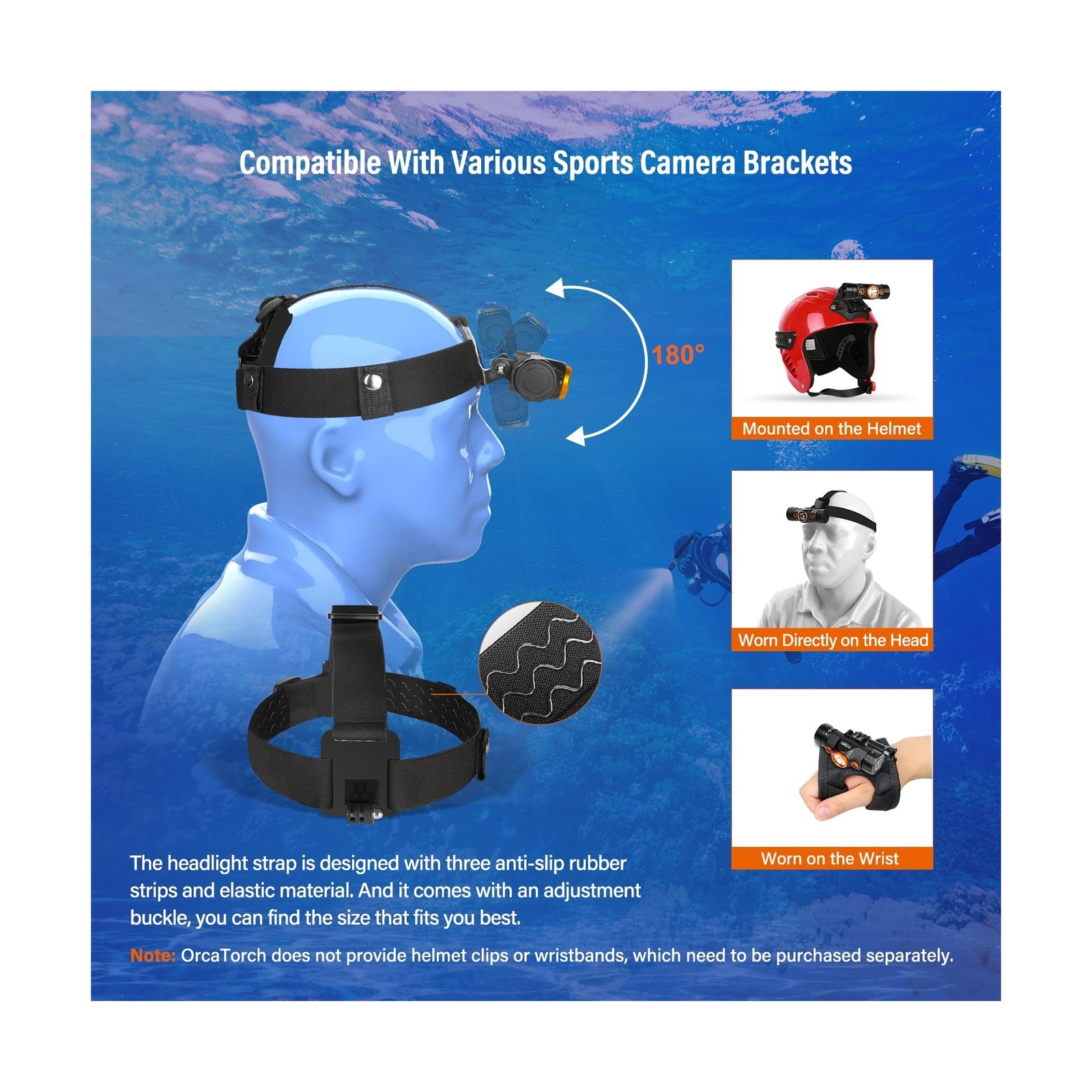 ORCATORCH TD01 Diving Headlamp 1200 Lumens Scuba Dive Light 5 Modes Dual-Colo…