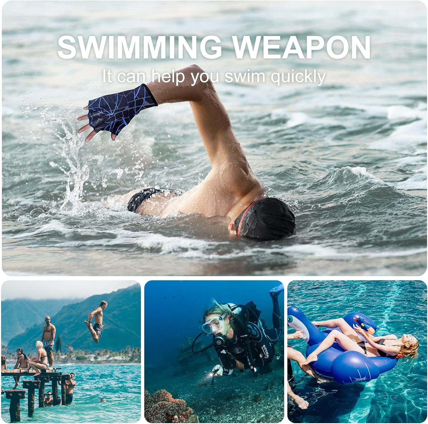Nylon Swimming Gloves Aquatic Swimming Webbed Gloves Water Training Hand Webbed