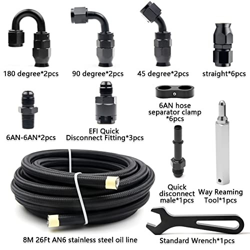 PTFE Fuel Line 26FT 6AN Nylon Braided E85 EFI LS Swap Kit