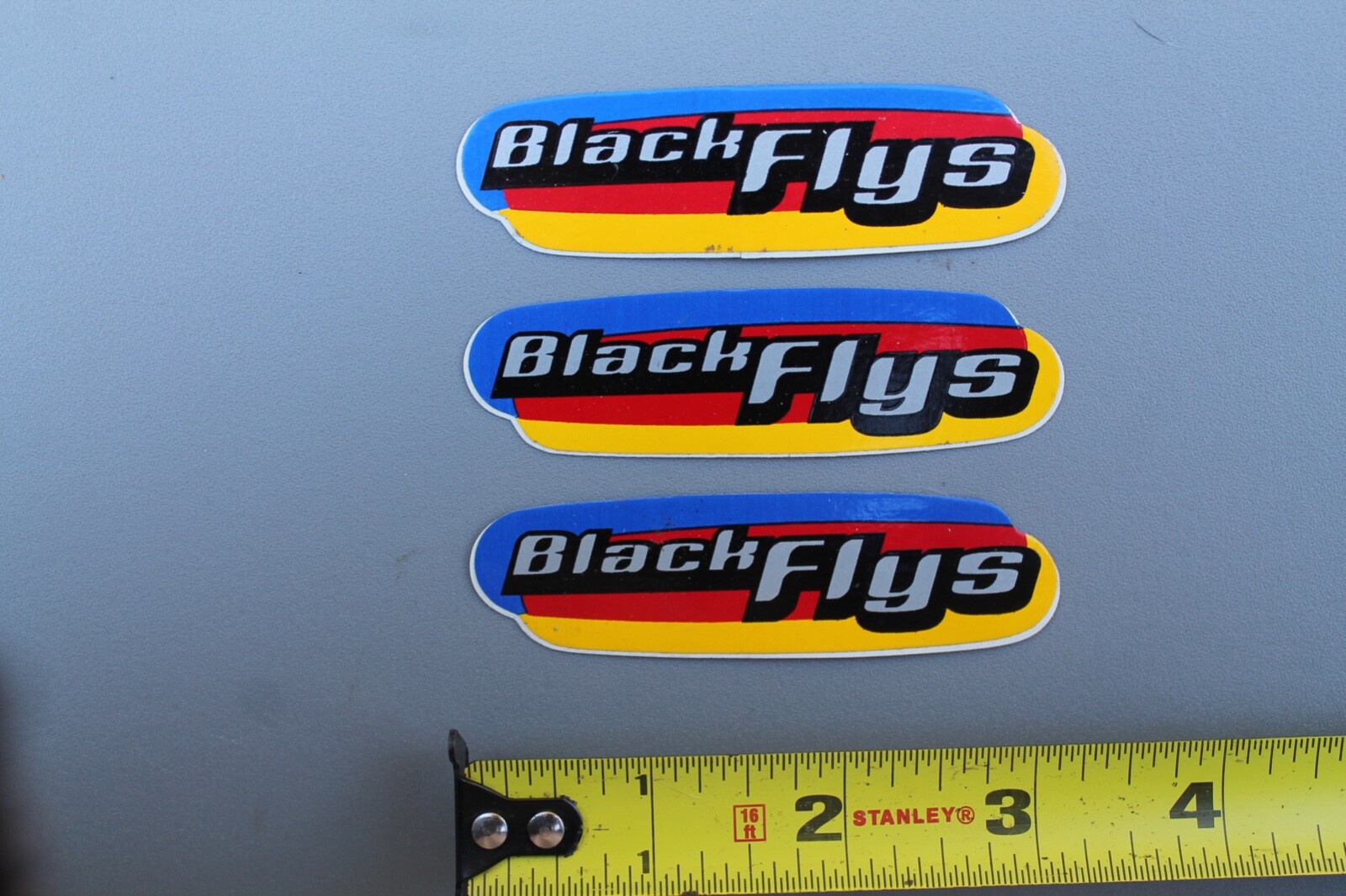 BLACK FLYS Sunglasses Red Yellow Blue Grey BF2 Vintage Surfing STICKER -Lot of 3