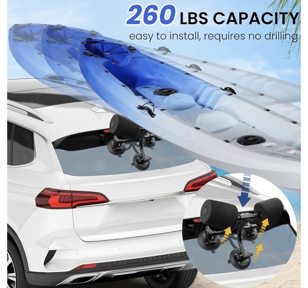 Hlogree Trigrip Kayak Load Roller 3 Suction Cup Kayak Roller Loader Pump Vacuum
