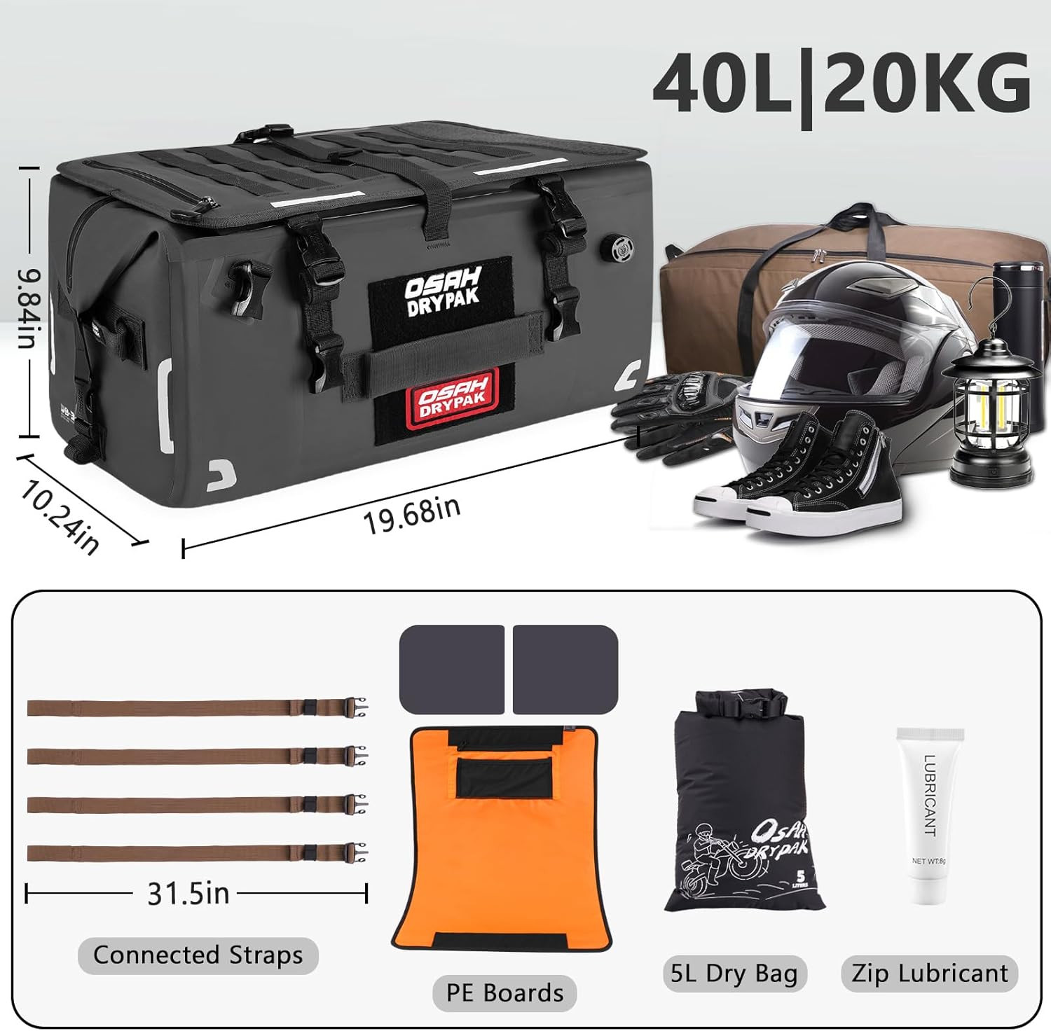Waterproof Motorcycle Tail Bag, 40L Waterproof Duffel Bag, Motorcycle Dry Bag, M