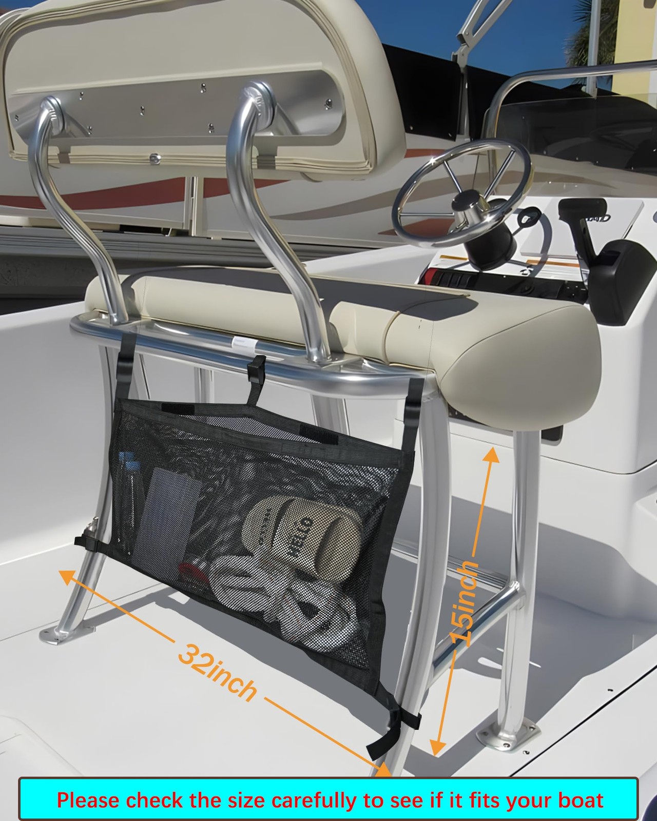 Boat Storage Bag with 3 Divisions, Adjustable Organizer, Mesh Tackle & Life J…