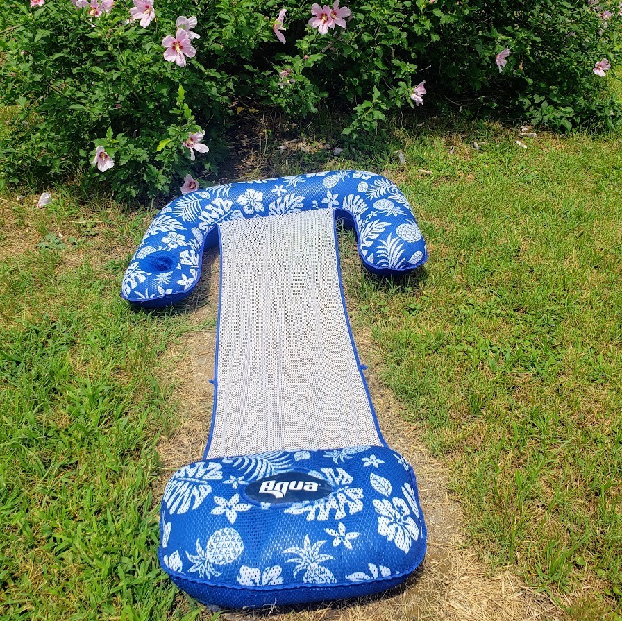 Aqua 3-in-1 Pool Float Lounge Chair Inflate Mesh Hammock Blue Floral Pineapple