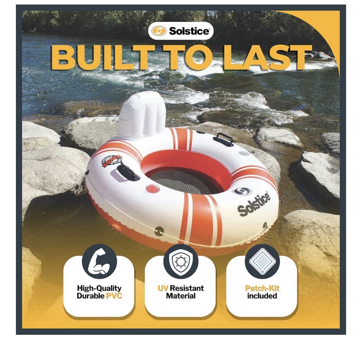 Solstice SuperChill Tube Inflatable Swim Float White/Red w/ Pillow Backrest
