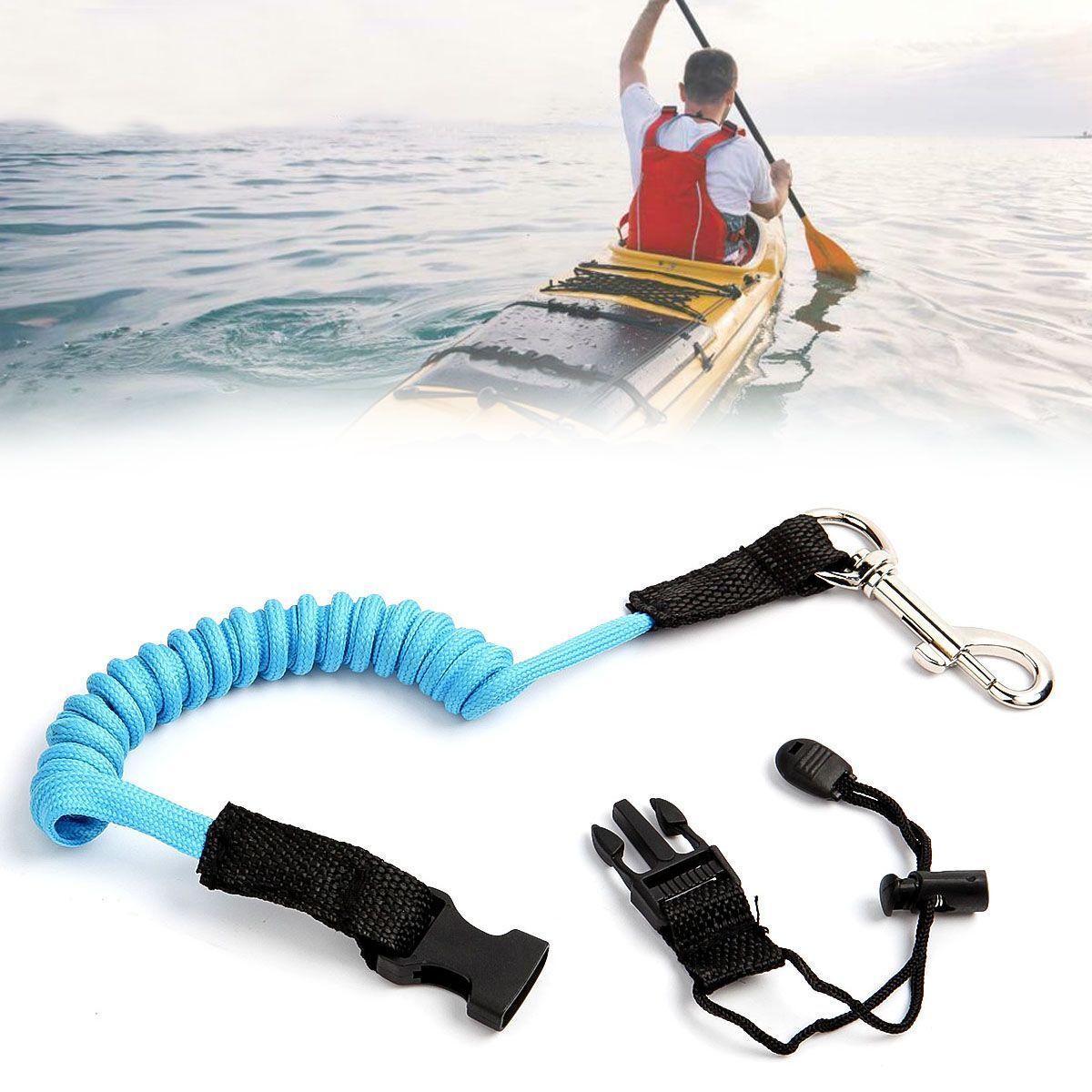 2 Kayak Canoe Elastic Paddle Leash Safety Fishing Rod Lanyard Accessories Rope