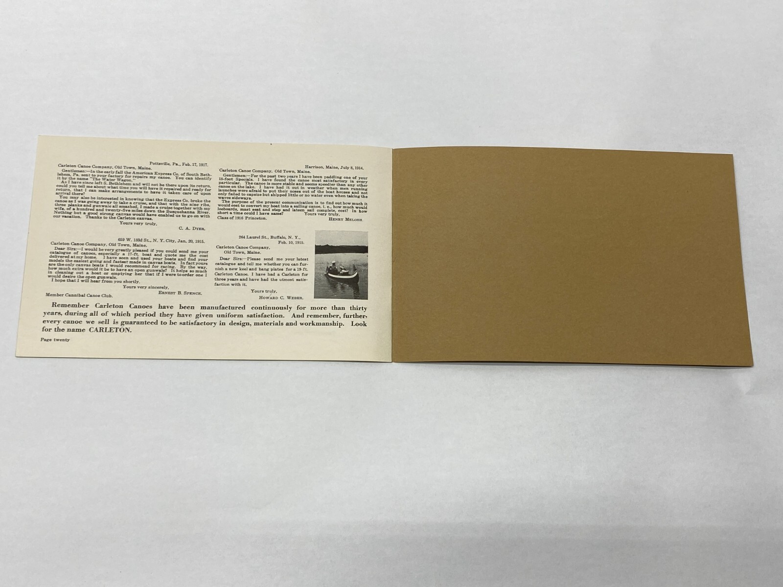 1919 Carleton Canoe Catalog / Booklet – Old Town MAINE ME Paddles Seats – A