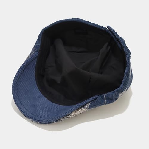 Classic Plaid Gatsby Ivy Flat Cap Cabbie Driving Newsboy One Size Navy Blue