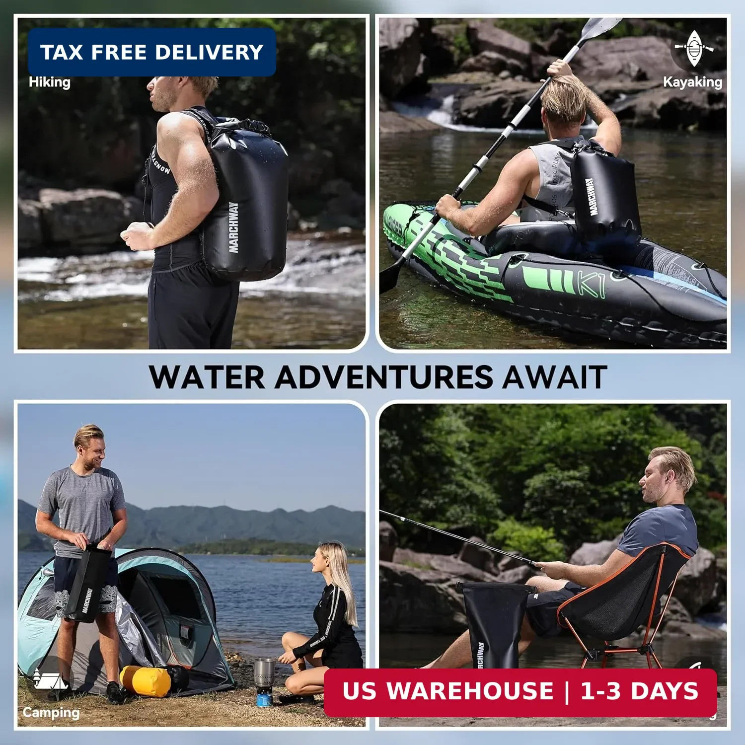 MARCHWAY Floating Waterproof Dry Bag Backpack 5L/10L/20L/30L/40L, Roll Top Sack