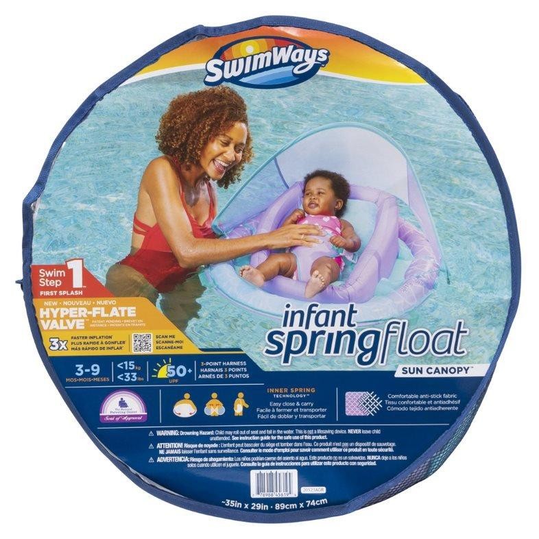SwimWays Infant Baby Spring Float with Adjustable Sun Canopy – Light Purple