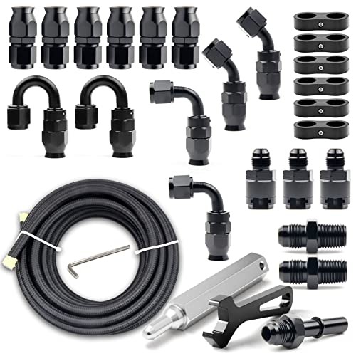 6AN PTFE Fuel Line Kit 26FT Nylon Stainless Braided E85 EFI LS Swap Hose