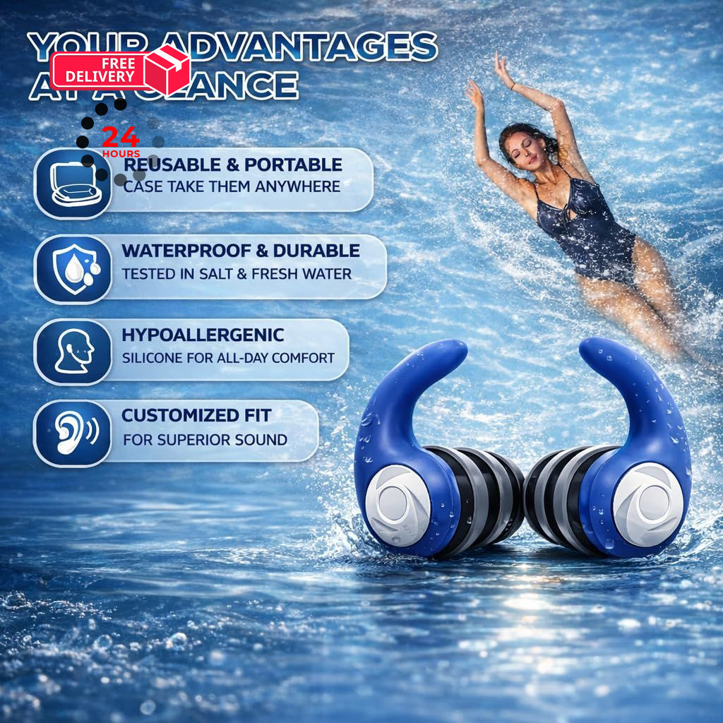 Waterproof Swimming Ear 1 pair (Pack of 3), Adults-lanyard-black ,Purple