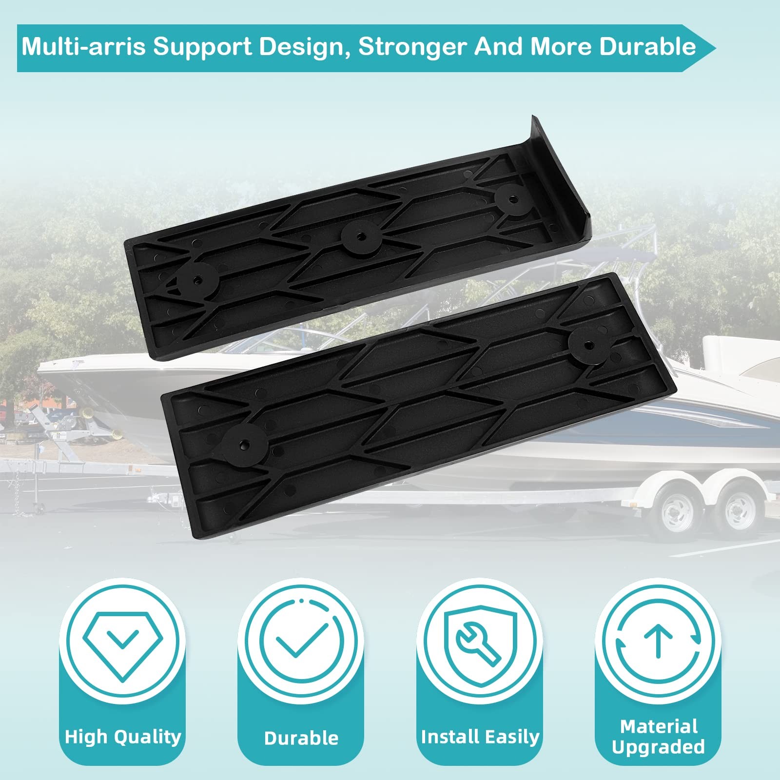 Boat Trailer Bunk Slides Kit 1: 8 Pads (3″x10″) + 2 Enders, Black