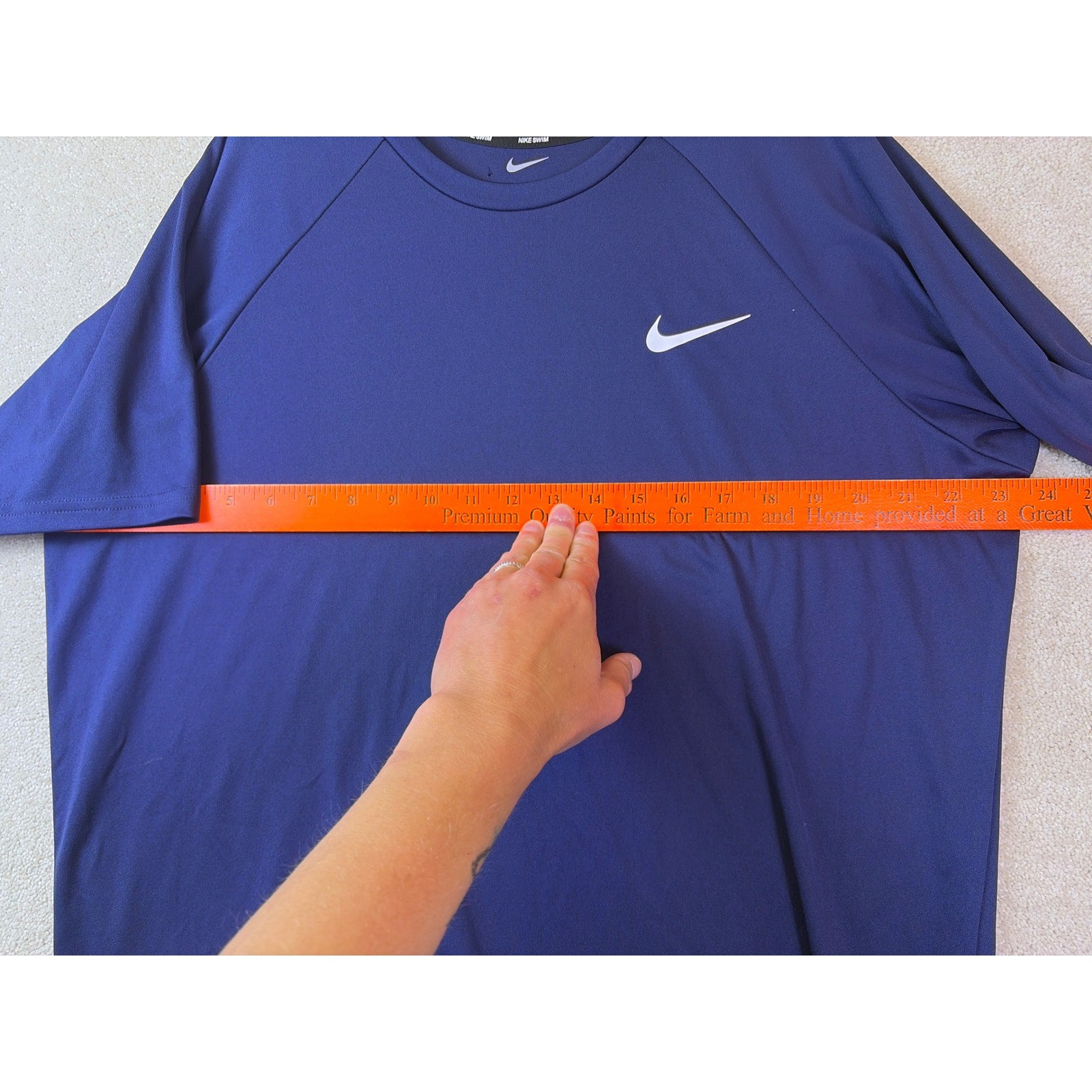 Nike Swim Rash Guard Mens Large Blue Dri-Fit UPF 40+ Short Sleeve Shirt NESSA586