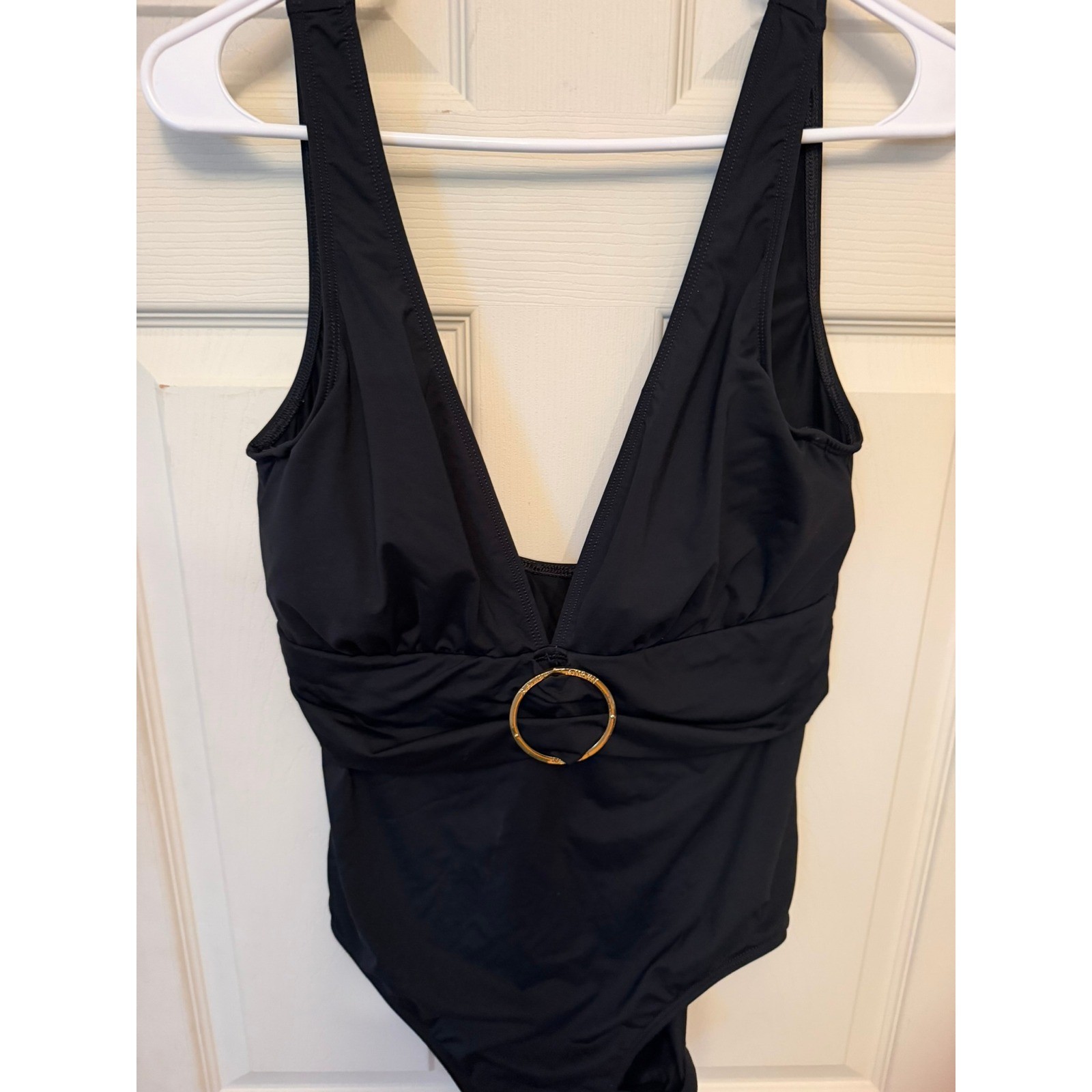 Ralph Lauren Women’s Deep V-neck Black One Piece Swimsuit Sz 14