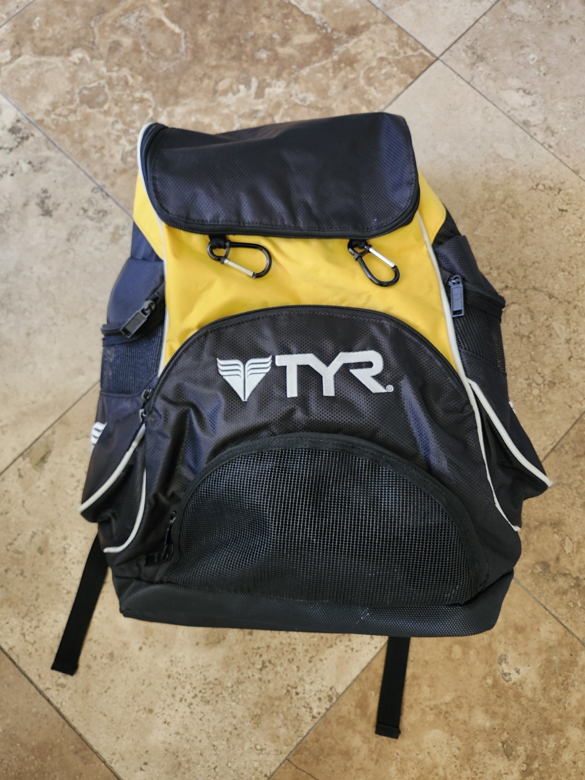 TYR Alliance Swim Bag Backpack Large Black/Yellow GreatCondition Team 5+ Pockets