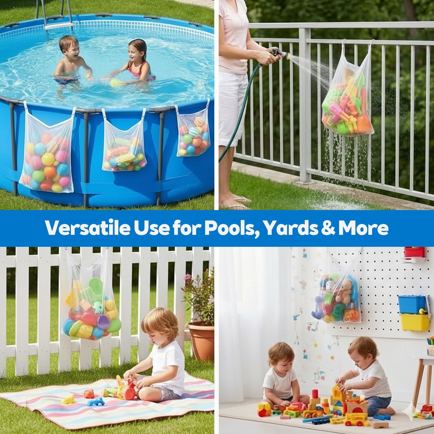 Poolside Perfection! 4-pack Poolside Mesh Storage Bags With Adjustable Straps