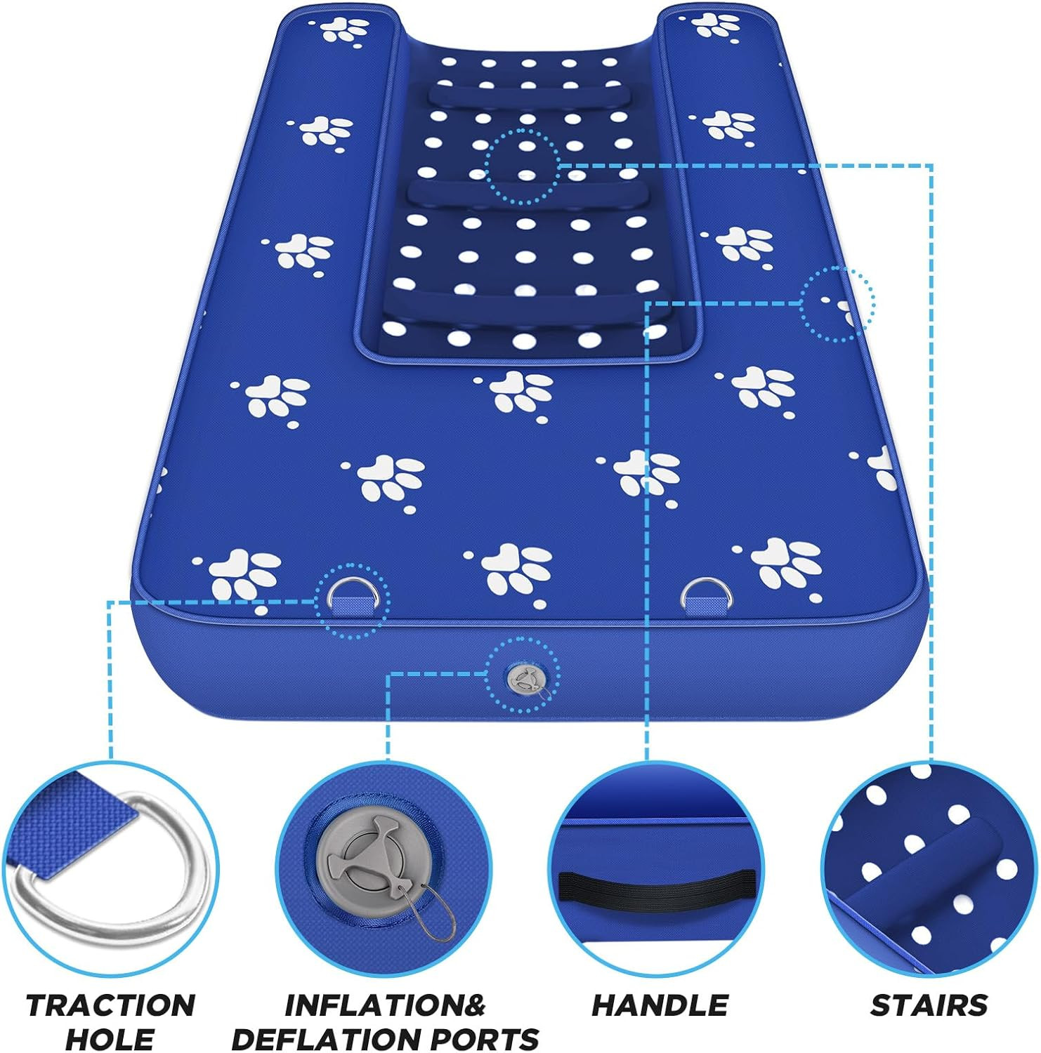 Inflatable Dock Platform, Dog Boat Ramp Floating Non-Slip Oxford and PVC with La