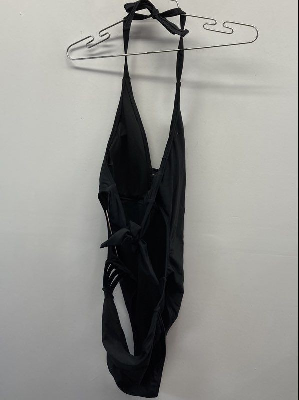 Charmo Women’s Black One Piece Deep V Neck Cutout Monokini UPF 50+ Sz L