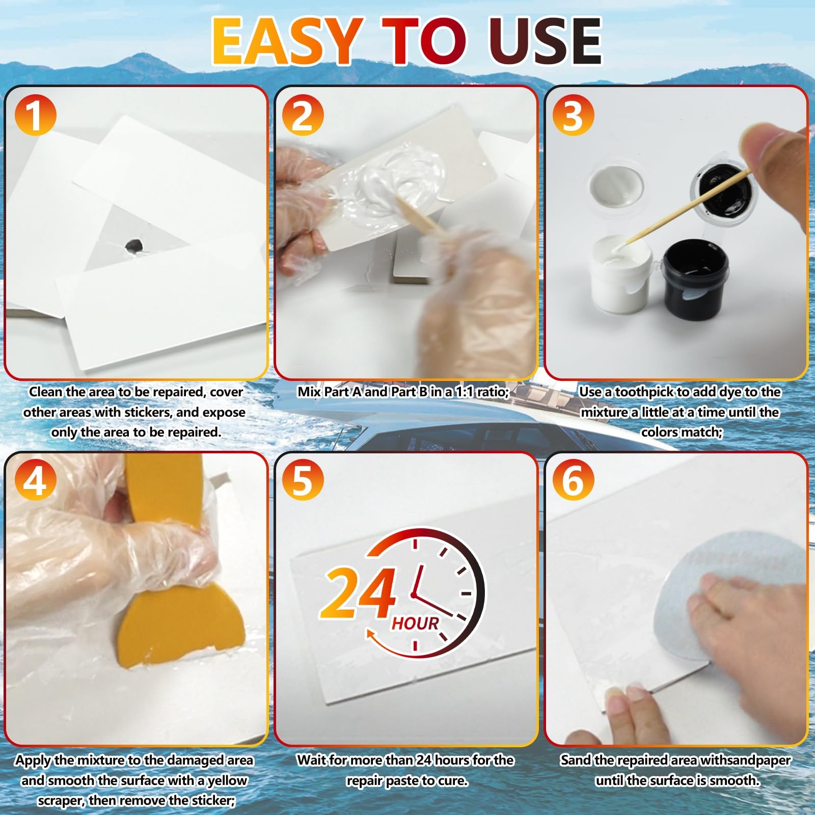 Marine Fiberglass Repair Kit for Boats, marine fiberglass repair kit, White