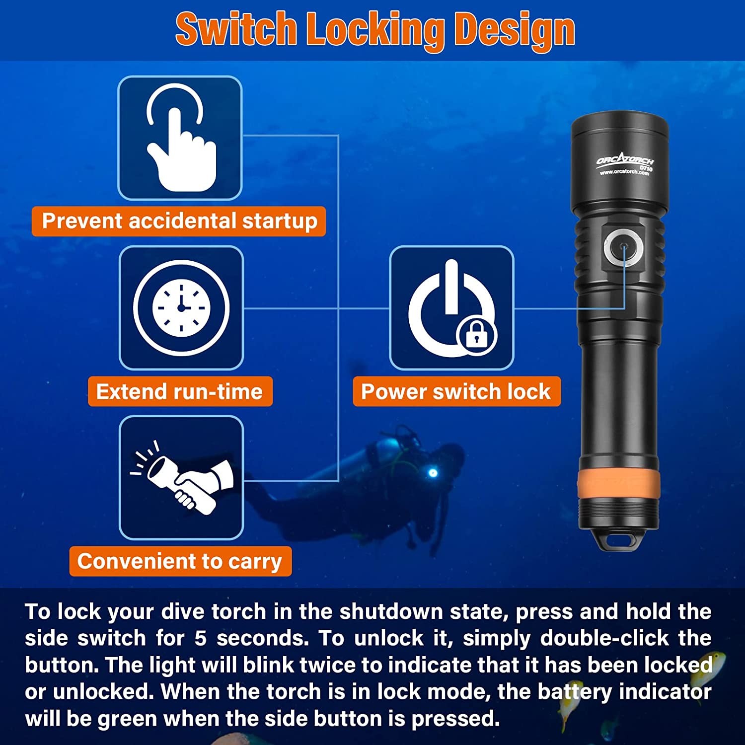 3000 Lumen Scuba Diving Flashlight, IP68 Waterproof 150M Submersible