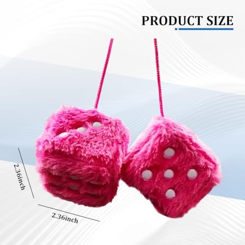 Zpana Fuzzy Dice for Car Mirror – 2.36 Inch Plush Cute Vehicle Square Rose Red