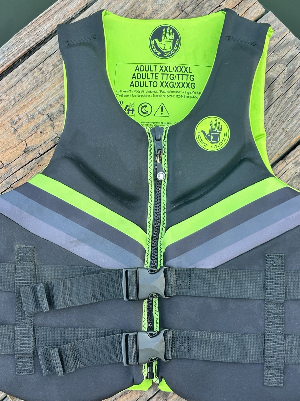 Body Glove Men’s Dual-Size Evoprene PFD, Life Jacket, (Male, Size XL,black Green