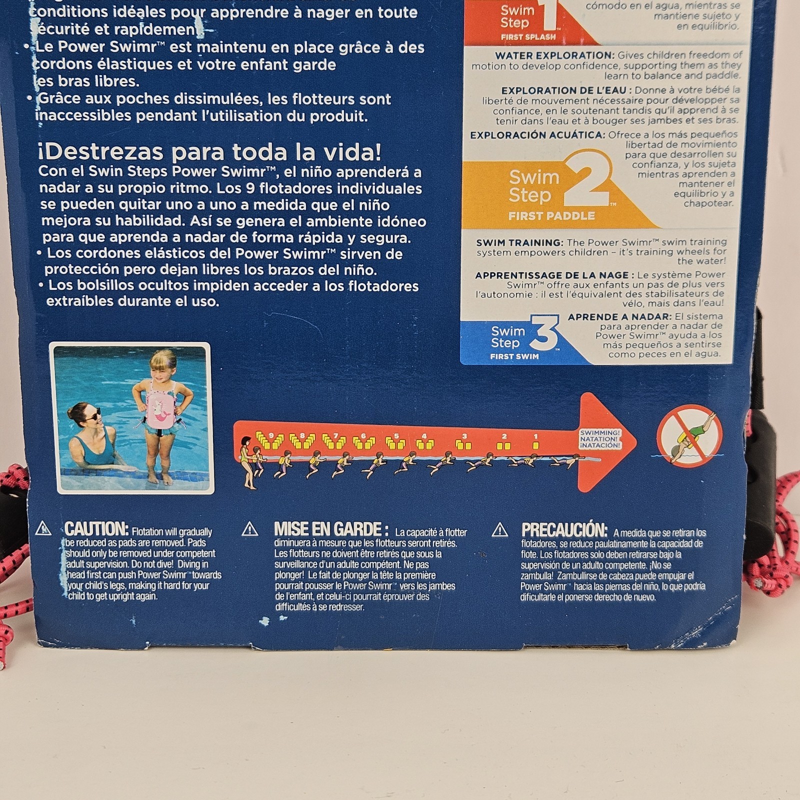 SwimWays Power Swimr Training Aid Swim Step 3 Medium 3-6 years 35-55 LB Pink New