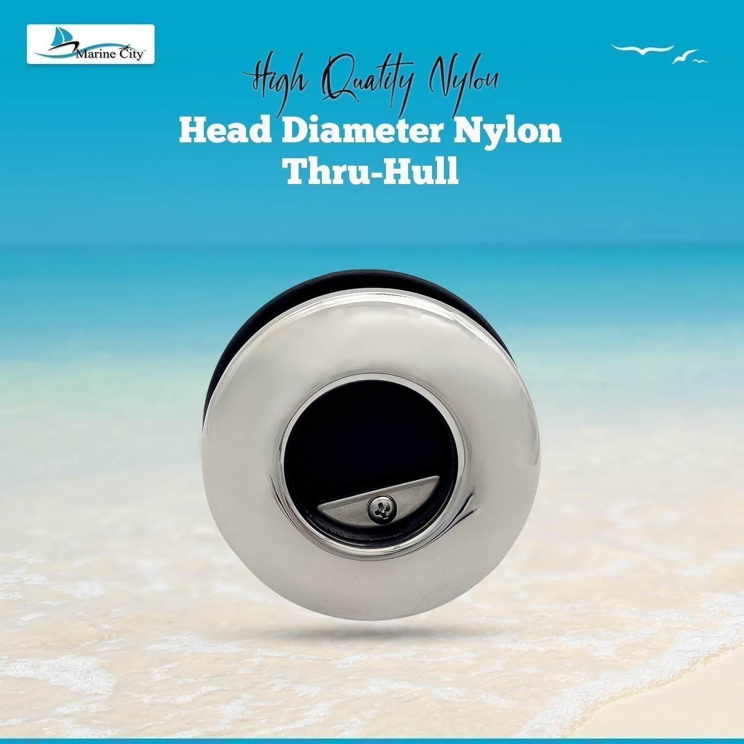 MARINE CITY Nylon 2.36″ Thru-Hull Fitting With 316 Stainless Steel Trim Cover