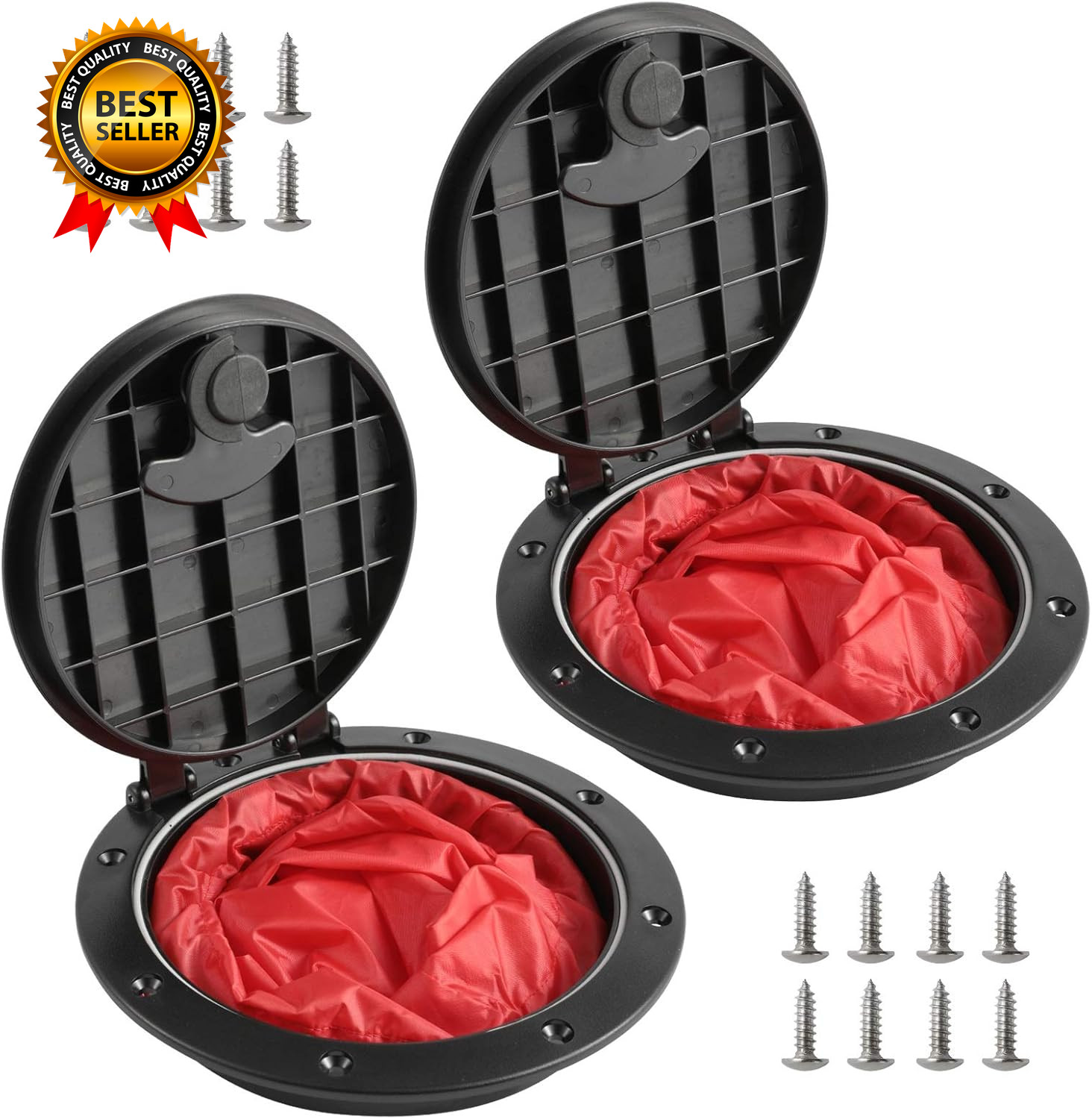 2 PCS 6” Black Deck Plate Kit Deck Hatch with Storage Bag for Fishing Kayak