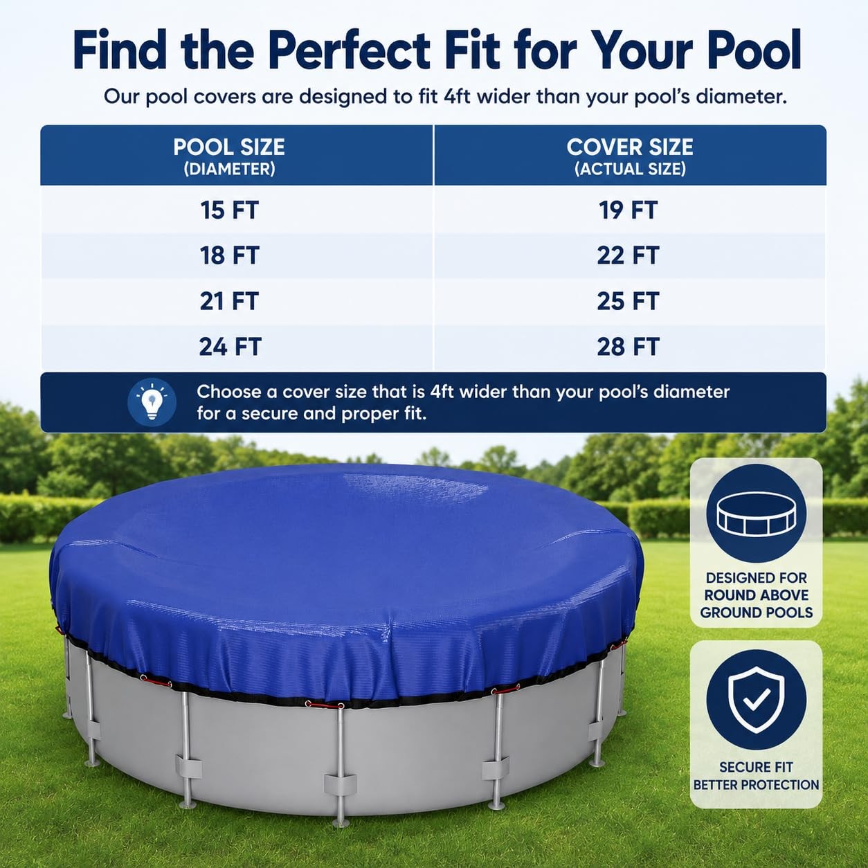 24FT Heavy Duty Pool Cover for Above Ground Pools,200 GSM Tear-Resistant Mate…